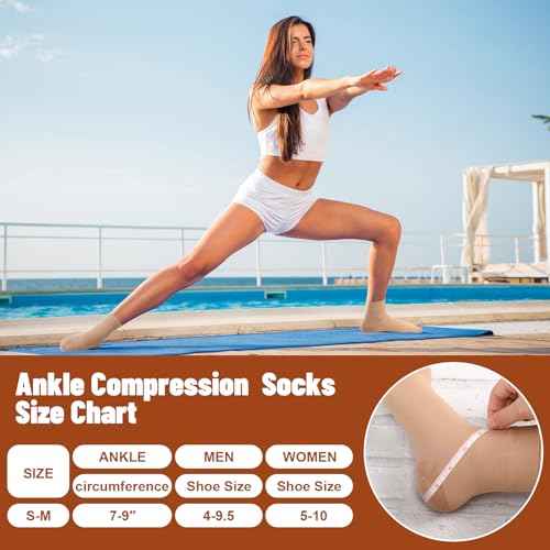 Shinymoon 4 Pairs Ankle Compression Socks 20-30 mmHg Closed Toe Ankle Compression Sleeve Brace Support Sleeve Plantar Fasciitis Socks for Women Men Swelling (Nude Color)