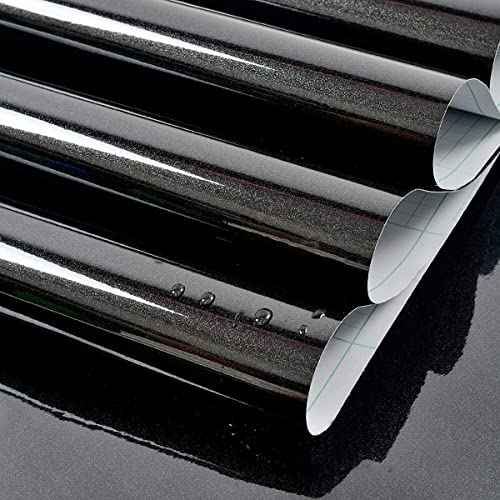 Wudnaye Black Contact Paper Glossy Waterproof Self Adhesive Wallpaper for Kitchen 15.7inchx118.1inch Black Wallpaper Peel and Stick Backsplash Vinyl Removable Wall Paper Kitchen Countertop