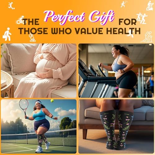 Plus Size Compression Socks for Women & Men 3 Pairs, Wide Calf Extra Large 20-30 mmHg Knee High Support Socks for Travel, Running, Nurse