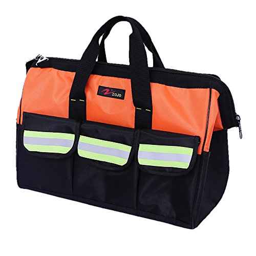 ZOJO Reflective Tool Bags For Men & Women 16 inch Wide Mouth (Large, Orange)