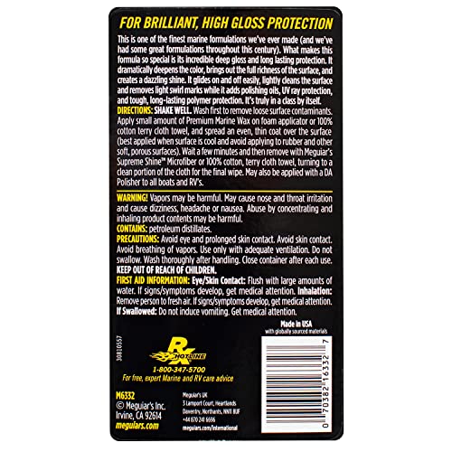 Meguiar's M6332 Flagship Premium Marine Wax, Easy to Use Boat Polish and Wax, Remove Scratches, Swirls, and Oxidation While Leaving Lasting Protection, 32 Oz Bottle