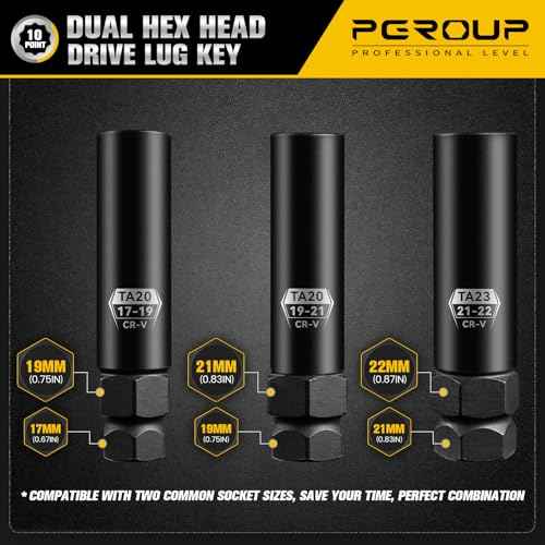 10 Spline Lug Nut Key, Lug Nut Socket Set For 3-Piece Pack Wheel Lock Removal Kit, Lug Nut Removal Tool Of TA20-17/19, TA20-19/21£¬TA23-21/22, Cr-V Steel, Wheel Replacement Key To Double-Hex Heads