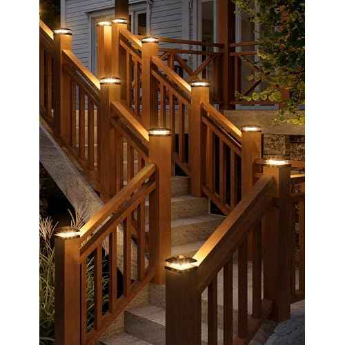 VOLISUN 4x4 Solar Fence - Post Cap Lights 12pack Outdoor Waterproof, Black Deck Post Cap Light with Warm White,for 4x4 Wooden/4x4 Vinyl