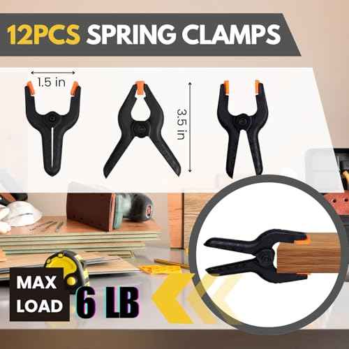 12 Pack 3.5 inch Plastic Spring Clamps, Black Heavy Duty Spring Clips Clamps for Balloon Arch, Crafts, Backdrop Stand, Woodworking, Photography Studios, Home Improvement