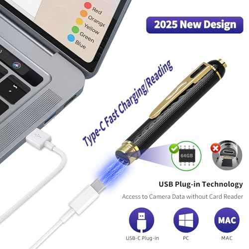 1080P Body Camera Pen, 64GB Metal Spy Pen Hidden Camera, Small Nanny Cam with 280 Minutes Battery Life for Home Indoor Security