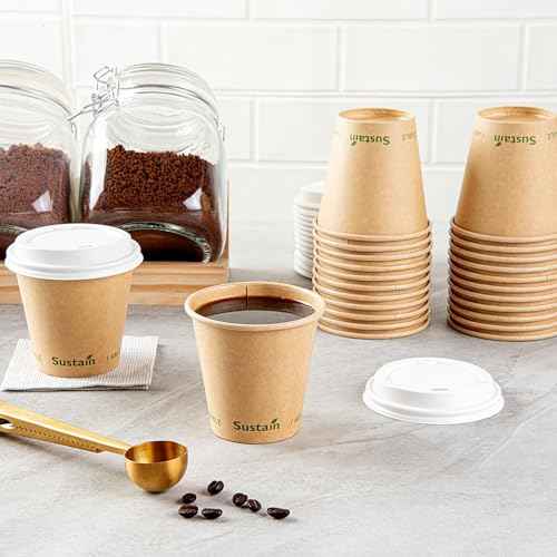 Restaurantware-Sustain 8 Ounce BPI-Certified Hot Cups, 50 Single Wall Coffee Cups - Lids Sold Separately, Leakproof PLA Coating, Compostable Kraft Paper Cups, For Hot Or Cold Drinks
