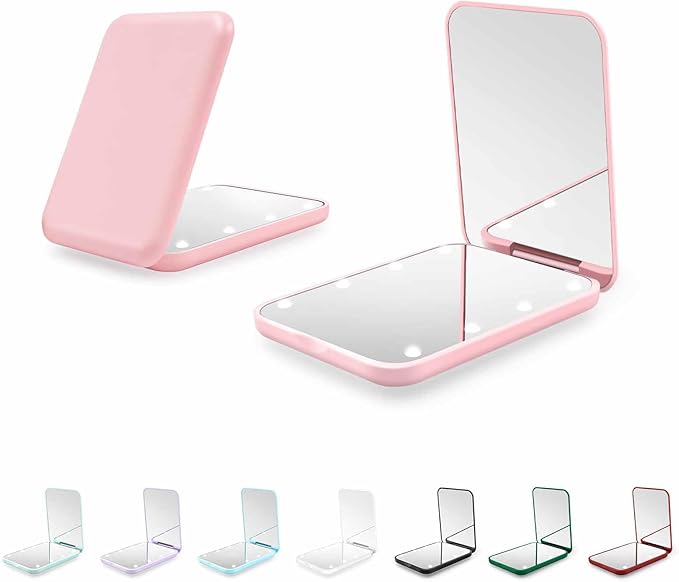 Compact Mirror, 1X/3X Magnification LED Pocket Mirror with Nternal BIattery, Mini Mirror for Purse, Pocket,Travel and Present (Pink)