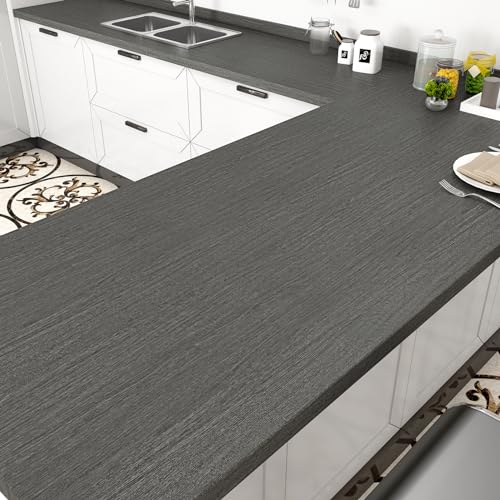 WESTICK Grey Wood Contact Paper for Countertops Waterproof Wooden Wallpaper Peel and Stick Vintage Dark Wood Grain Contact Paper for Cabinets End Table DIY Self Adhesive Wooden Vinyl Wrap 80"x15.8"
