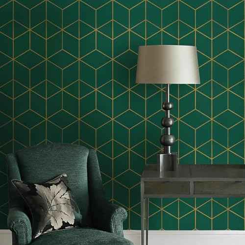 Safiyya Peel and Stick Wallpaper Gold and Dark Green Wall Paper Geometric Contact Paper Self Adhesive Removable Wallpaper for Walls Vinyl Roll 118"x17.3"