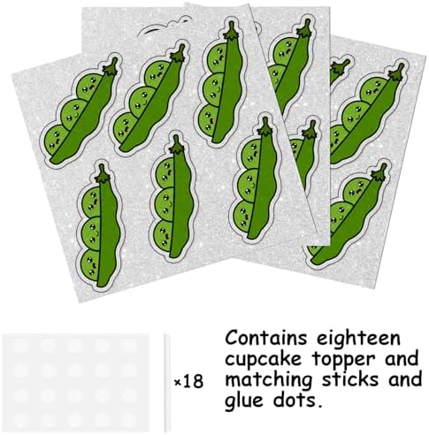 18pcs Green Glitter Cute Peas Dessert Cupcake Topper Traditional Funny Vegetable Peas in a Pod Theme Decor Supplies Baby Shower Boys Girls Happy Birthday Announce Pregnancy Party Decorations