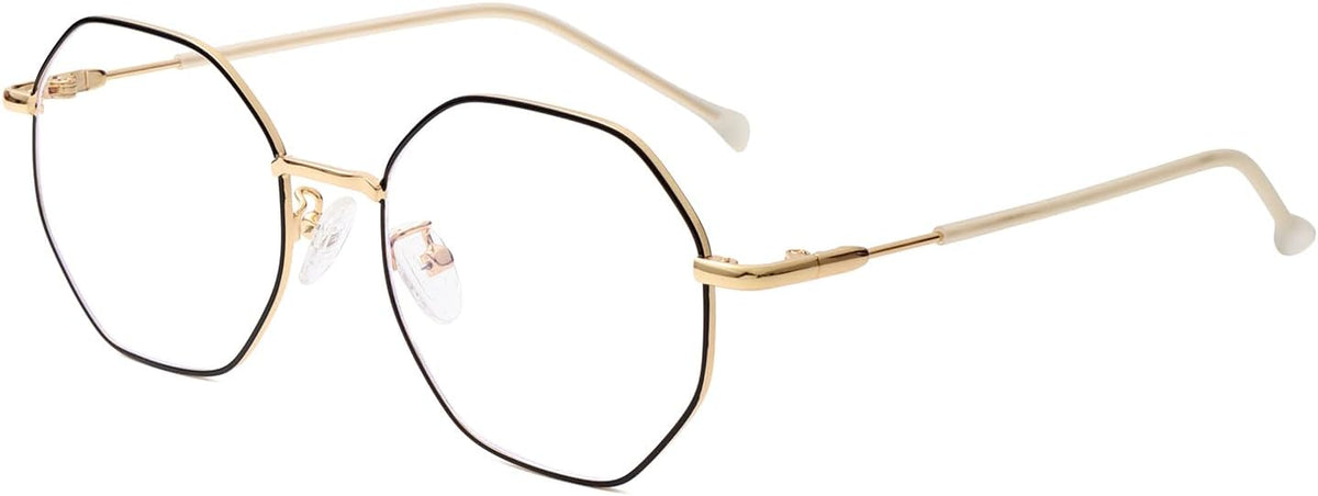 Polygon Blue Light Blocking Glasses for Women Men Retro Octagon Square Non-prescription Metal Frame Eyeglasses