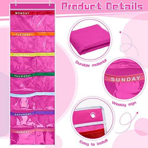 Oudain 2 Pcs Weekly Kids Clothes Organizer 59.5" x 18" Large with 14 Pockets Day of Week School Clothing Storage Monday to Friday Hanging Closet Organizer to Prepare a Week of Your Children(Purple)