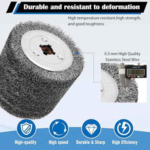 4.7"x 4" Stainless Steel Wire Brush Drum,0.3mm Drawing Wheel Wire Wheel Burnishing Tool,Surface Conditioning Tool Drum for Metal Surface Polishing Grinding Rust Removal-3/4 Quad Keyway