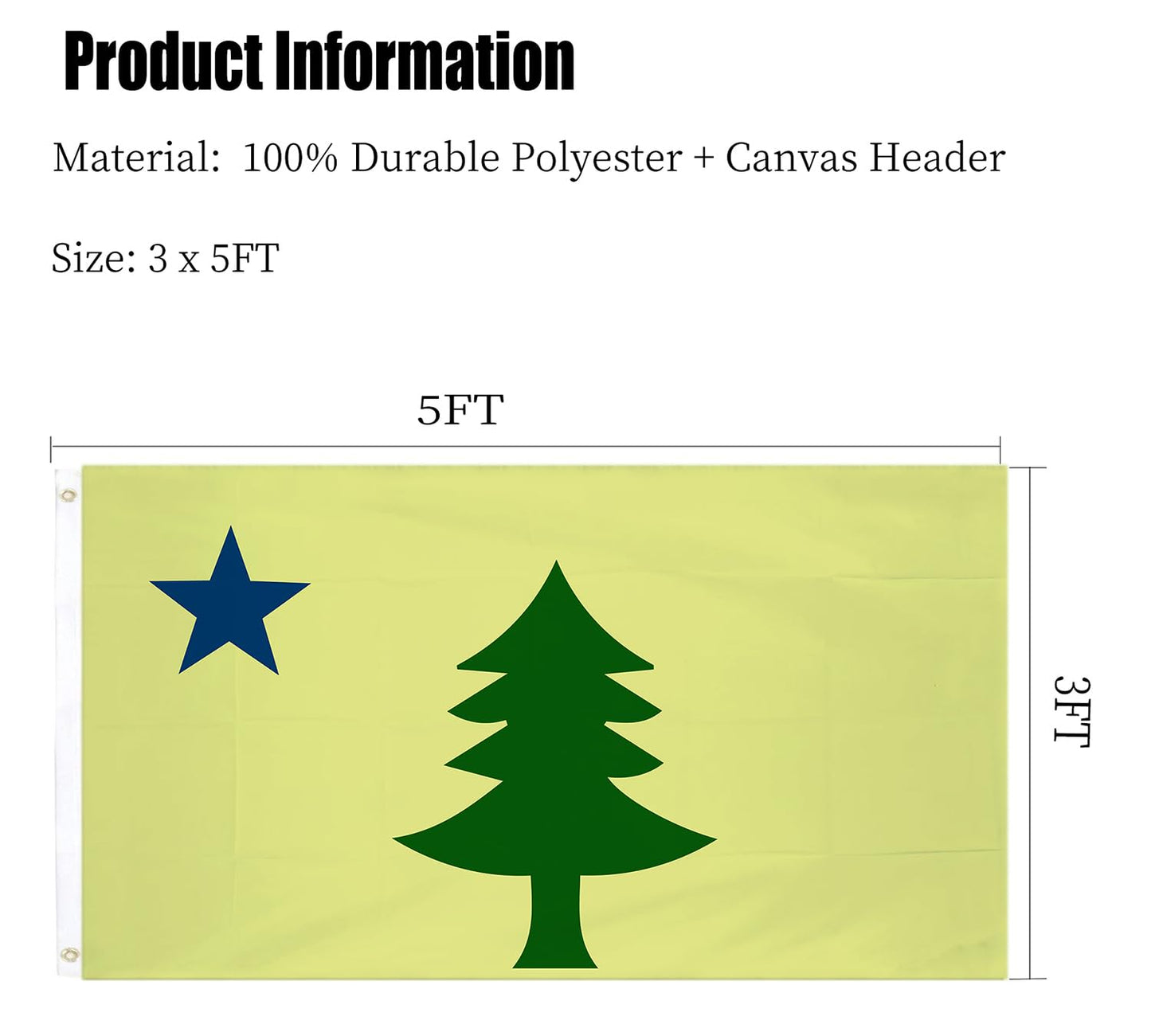 Original Maine State Flag 3x5ft Double Sided Outdoor 1901-1909 Original Maine Flag Heavy Duty Vivid Colors State Flags 3 Ply with Durable Canvas Header and Brass Grommets