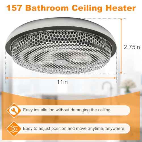 157 Bathroom Heater Ceiling,Compatible with Broan-NuTone 157 Low-Profile Fan-Forced Ceiling Heater,1250W Rapid Heating,Enclosed Sheath Element for Bathroom, Kitchen, and Home, Satin Aluminum