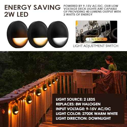 LED Low Voltage Deck Lights Outdoor Waterproof,6-Pack 3CCT Deck Lighting Fixtures Landscape Step,3W,12V-24V AC/DC Die-cast Aluminum Housing Fence Lamp Wired 2700K/3500K/5000K (Black)