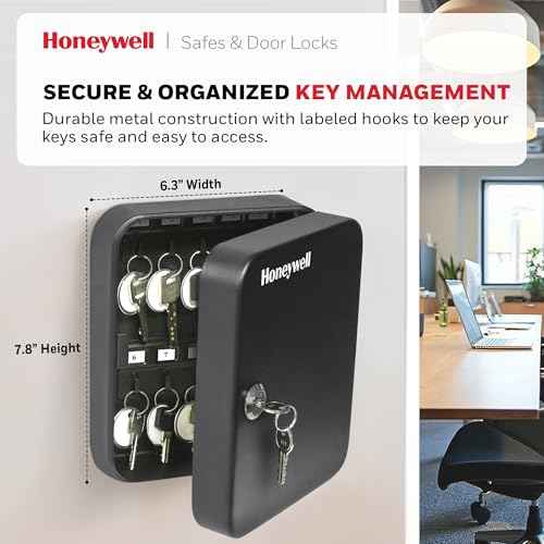 Honeywell Safes & Door Locks - 24 Hooks Small Key Box for Office - Durable Metal Key Lock Box Keeps your Keys Safe - Scratch Resistant Key Holder Box Comes with 2 Entry Keys - 0.07 CU - Black - 6105