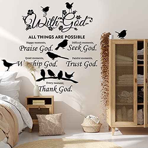 2 Pieces Bible Verse Wall Decal Scripture Quote Sticker - With God Things Are Possible Vinyl Christian Praise God DIY Inspirational Sayings Wall Art for Home Bedroom Decor
