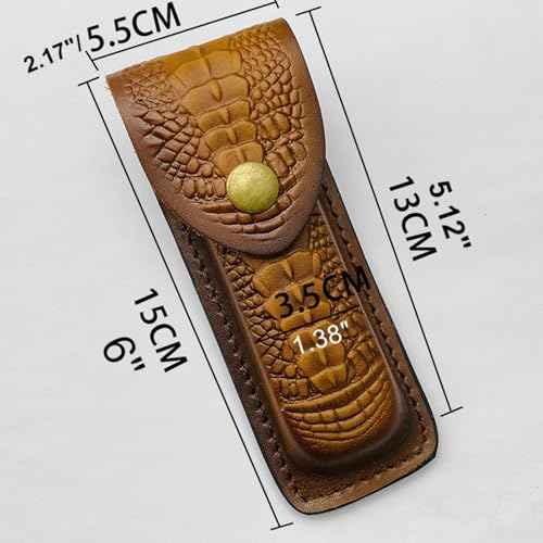 Cow Leather Knife Sheath for Folding Pocket Knife Fit for (LxW) 5.12x1.38" Belt Case Metal Snap Outdoor EDC Hunting Gift