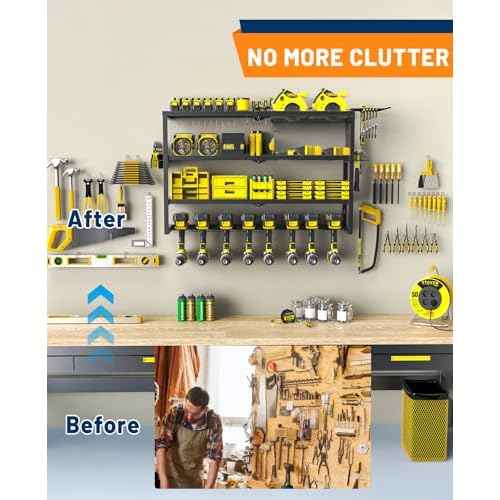 Power Tool Organizer Wall Mount,8 Drill Holders,Tool Organizers Power Tool & Drills Storage Rack Tool Shelf in Garage Workshop for Father's Day Husband Men's Gift (4Tiers, 8 Drill Holder)