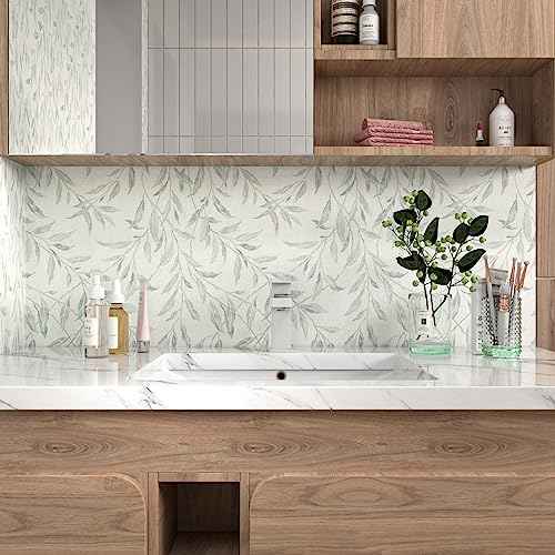 Sevalo Leaf Leaves Peel and Stick Wallpaper Boho Contact Paper for Cabinets and Drawer Greenery Contact Paper for Walls Self-Adhesive Removable Wallpaper Bathroom Olive Farmhouse Nature17.3inW 78.7inL