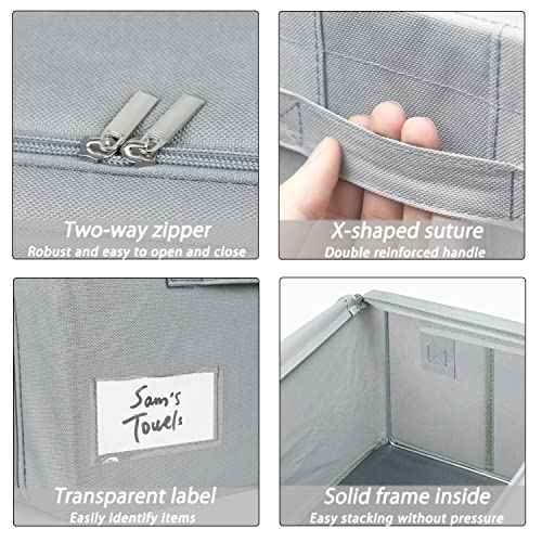 UUBEMM Clothes Storage Bins with Foldable Sturdy Frame,Stackable Storage Box for Closet Shelf Organizers for Seasonal Clothing,Blankets,Towel Bed Sheets,Toys Gift Others (Small -22L x3PACK, Grey)