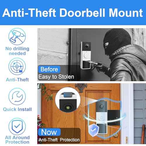 Anti-Theft Video Doorbell Mount Compatible with Tapo, Doorbell Camera Mount, No Drill Adjustable Mounting Bracket Holder Accessories for Apartment Rentals, Enhanced Protection Doorbell Mount Bracket