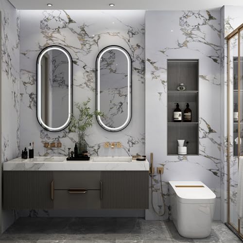 White Gold Marble self adhesive Contact Paper kitchen Granite Countertops peel and stick Wallpaper 118x16inch Removable sticky laminate Wall paper Vinyl Wrap Counter top cabinet decor table desk paper
