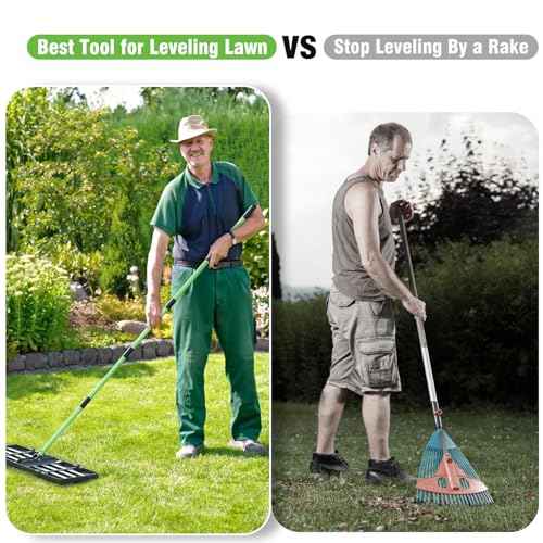 Lawn Leveling Rake 30x10 inch,Stainless Steel Lawn Leveler with Green Positioning Stakes,78" Adjustable Long Handle,Heavy Duty Level Lawn Tool for Backyard, Garden, Golf Course, Farm, Pasture