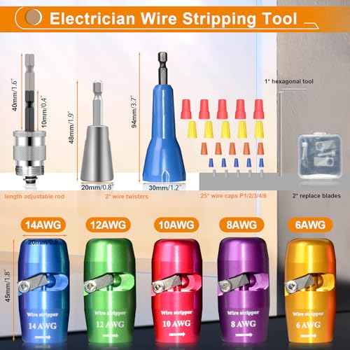 Luckyway Wire Stripper for Drill with Professional Electrician Wire Stripping and Twisting Tool, Wire Twister Tool for Drill, Quick Change Connector and Wire stripping Faster (Colorful, 5 PCS 6-14AWG)