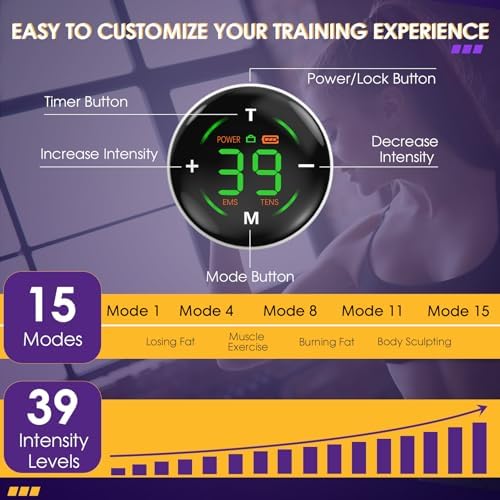 Abs Stimulator, Ab Stimulator Muscle Toner, Ab Toning Belt Fitness Training for Abdomen, Muscle Machine Workout Equipment for Home, TENS & EMS Modes