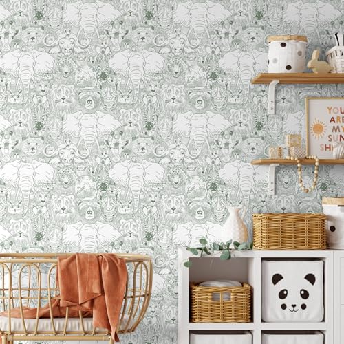 Heroad Peel and Stick Wallpaper Green Contact Paper 17.3"x78.7" Animal Wall Paper Modern Removable Self Adhesive Wallpaper for Bedroom Bathroom Wall Waterproof Papel Tapiz para Pared