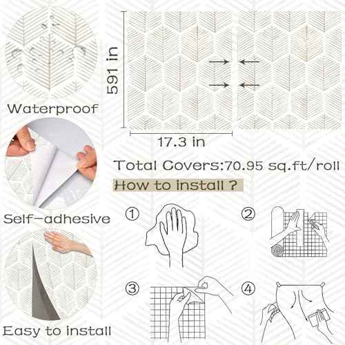 Modern Peel and Stick Wallpaper 17.3''¡¿591'' Self Adhesive Wallpaper Boho Contact Paper Beige and White Geometric Wall Paper Removable Decorative Wallpapers for Bedroom Bathroom Cabinets Decor Vinyl