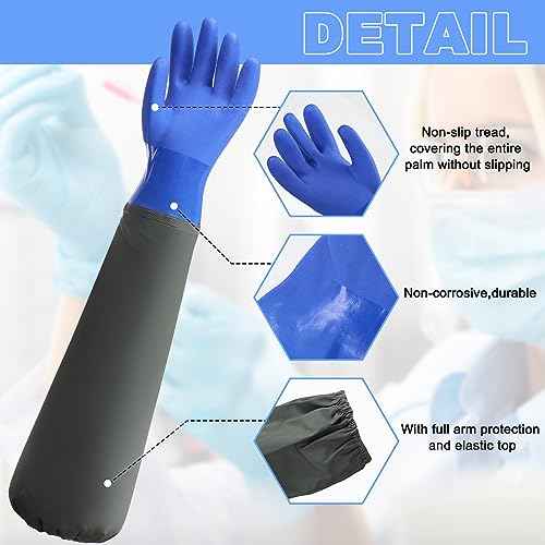 Shellwei 4 Pairs Chemical Resistant Rubber Gloves 27" Heavy Duty Waterproof Aquarium Long Gloves for Chemical(Stylish)