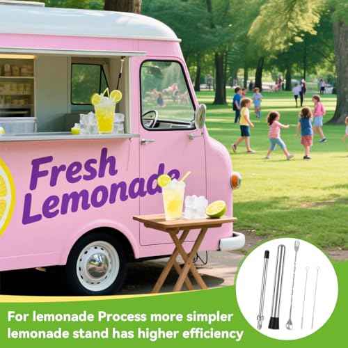 5 Pack Straw Puncher, lemonade stand supplies kit with straw puncher for plastic lids, muddler for lemonade and cocktails, reusable lemonade cups