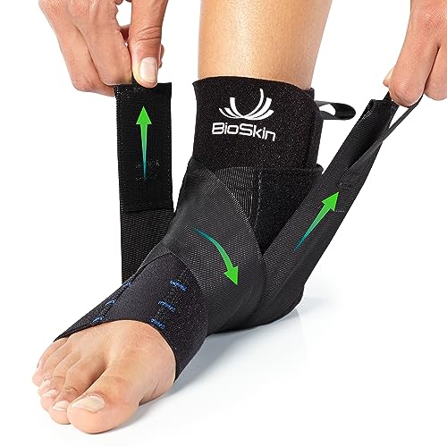 BioSkin Ankle Compression Brace with Gel Insert - Sprained Ankle, Post Injury Support Brace for Women and Men, Swollen Feet Relief, HSA or FSA Eligible (XSmall, Small)