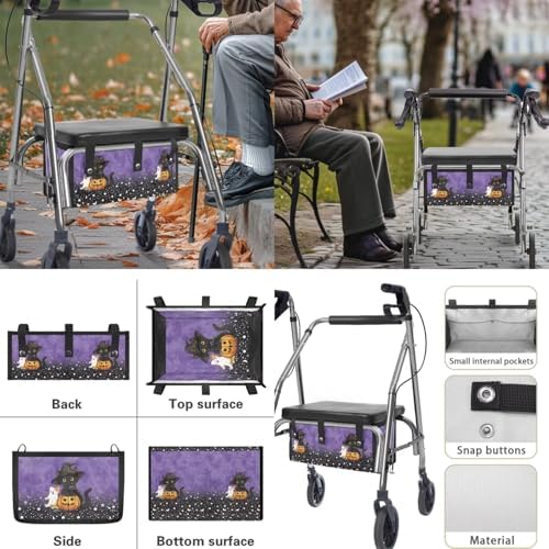 LedBack Black Cat Pumpkins Wheelchair Bag for Seniors Walker Accessories Rollator Walker Cover and Backrest Cover and Under Seat Bag, Halloween Decorations
