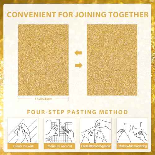 wishFIRE Gold Glitter Peel and Stick Wallpaper 17.3" x 120" Sparkly Contact Paper Gift Wrapping Paper Removable Self-Adhesive Bling Wallpaper DIY Decorative for Bedroom Living Room