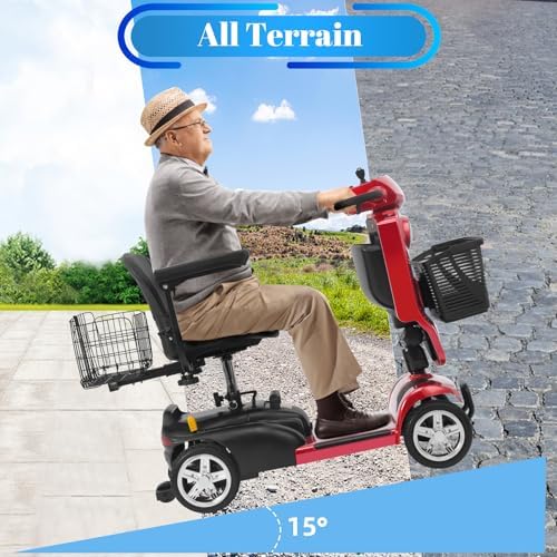 New Upgraded 15/30 Miles MS02Pro 4 Wheels Mobility Scooter for Adults/Seniors, 350W Powered Electric Wheelchair Device w/25Ah Remvable Battery, Dual Baskets, Wind Deflector