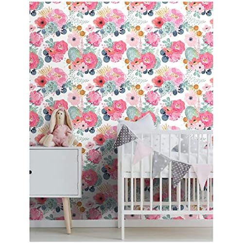 Peel and Stick Wallpaper Removable Floral Cactus Pink Navy Flower Vinyl Self Adhesive Prepasted Decorative for Girls Women Bedroom Cabinets Desk Countertops 17.7in x 9.8ft