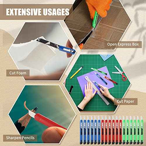 Lasnten 200 Pcs Box Cutter Utility Knife Small Retractable 9mm Wide Snap off Blade Knife Plastic Compact Box Opener with Sliding Lock Tools for Home Office Arts Crafts, 3 Colors