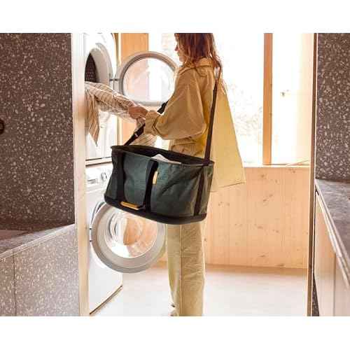 Joseph Joseph Hold-All Collapsible 45L/11.89 Gallon Outdoor Washing Laundry Basket with Shoulder Strap, Durable Fabric, Waterproof Base (Dark Green)