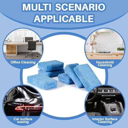 Sukh 6 Pack Microfiber Rectangle Sponge Detailing Pads - Microfiber Wax Foam Applicator Pads for Car Wax Applicator Pad 4.72x3.15 inch Blue