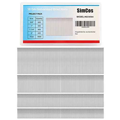 18 Gauge Brad Nails (2",1-1/4",1",5/8 inch) 1600 pcs 18 GA Nail Gun Nails Assorted and Small Finishing Nails for Pneumatic, Electric Brad Nailer (Galvanized steel)