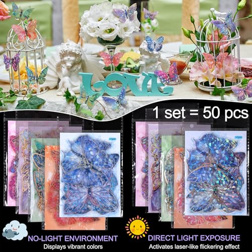 50 PCs Butterfly Wall Decor Cute Fairy Butterflies Wall Stickers 3D Butterflies for Birthday Cake Wedding Party Craft Room Decor Removable DIY Wall Decals sm- (Mixed)