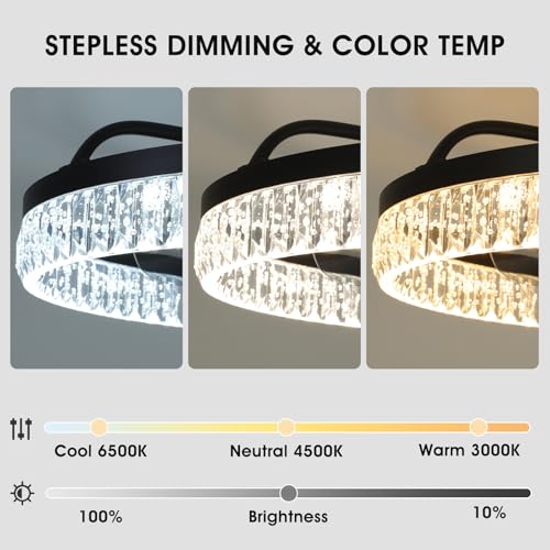 Ceiling Fans with Lights, 20'' Ceiling Fans with Lights and Remote, Low Profile Ceiling Fan with Light, 3 CCT & Dimmable, 6 Fan Speed, Remote&App Control Ceiling Fan for Bedroom, Living Room, Kitchen