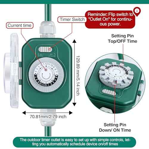 Feekoon 40 Ft Extension Cord Outdoor with Outlet Timer, 1 to 3 Splitter Extension Cord with Multiple Outlets 16/3 SJTW Green Split Cable Weatherproof Covers for Holiday Christmas Lights