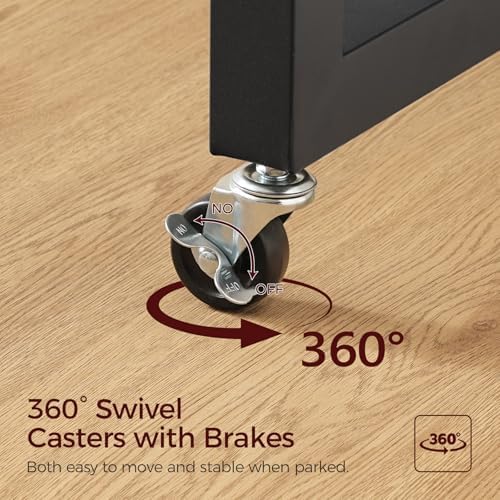 Overbed Table with Wheels, Queen Size Mobile Bed Desk with Adjustable Height, Rolling Table, Dining Table, Computer Desk, for Bedroom, Living Room, Office, Black MTBK18001