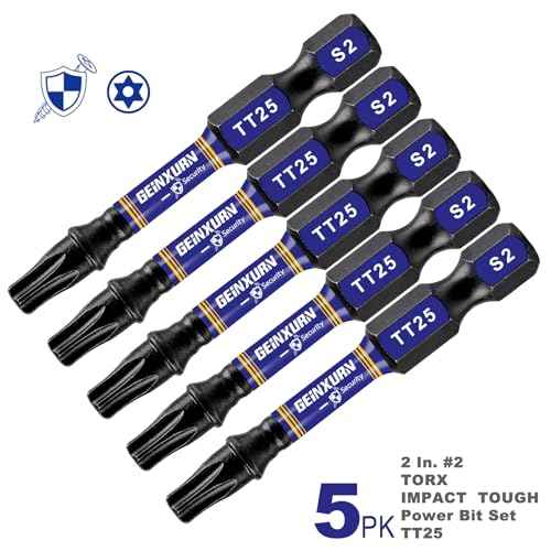 5 Pieces T25 Hollow 2 In. Impact Tough Magnetic Insert Bit Set, #25 Security Torx Head Power Bits, S2 Alloy Steel Star T25 Screwdriver Bits Set