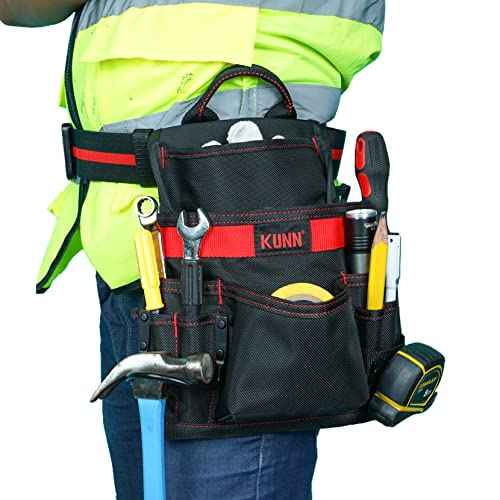 KUNN Carpenter Pouch Durable 10-Pocket Tool Belt with Hammer Loop & Work Tool Belt Quick Release Buckle